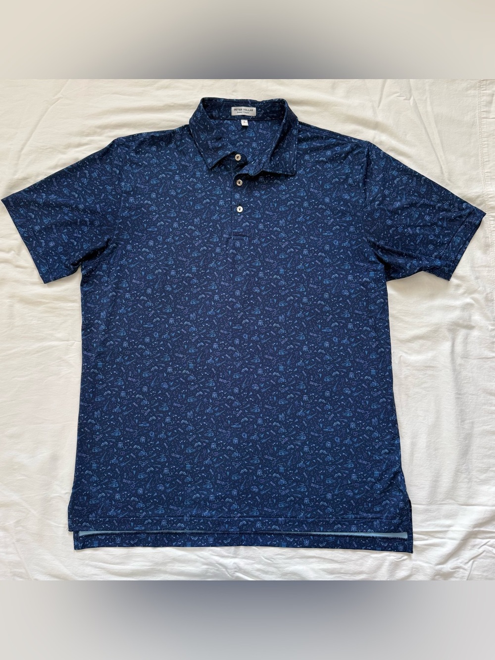 Peter Millar Summer Comfort Polo Shirt Men’s Large Blue Retro Graphic Print